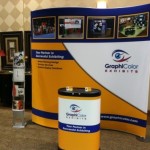 Portable fabric tension display at trade show in Michigan